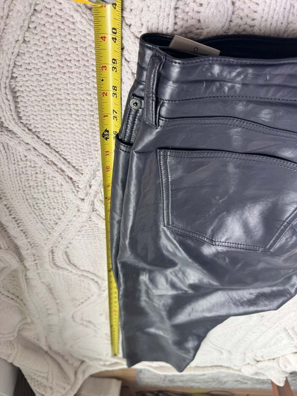 AGOLDE 90s Pinch Waist Leather Pants Black High Waisted Straight Leg Vintage Sty - Picture 9 of 11